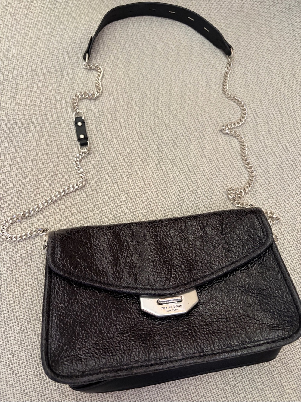 rag & bone Black Leather Crossbody with Silver Chain